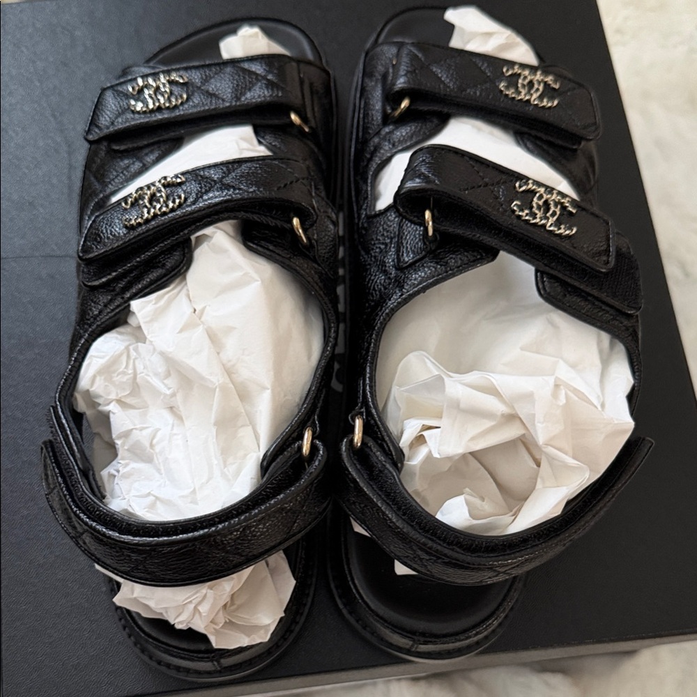 CHANEL Black dad sandals. Worn once.